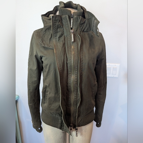 Womens Superdry Japan Microfibre Windbomber Hooded Jacket, Khaki Green Small - Picture 4 of 16